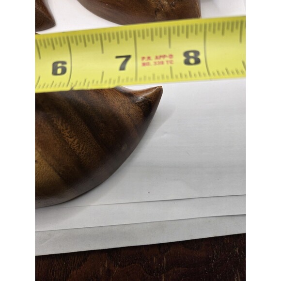 Vintage Monkey Pod Hardwood Hawaii Hand Carved Bowl Leaf 1950s Pair - Picture 9 of 10